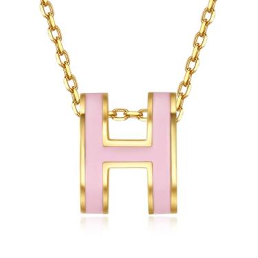 Imagem de BUENAVO Colar feminino com design clássico banhado a ouro 18K esmaltado com pingente feminino colorido e opcional, Large size, Banhado a ouro 18K, Sem Pedra Preciosa