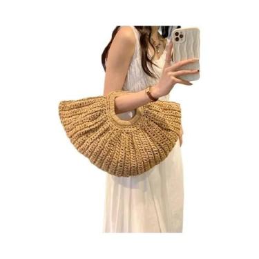 Imagem de Bolsa De Compras De Palha Com Design De Lua Para Mulheres, Grande Capa