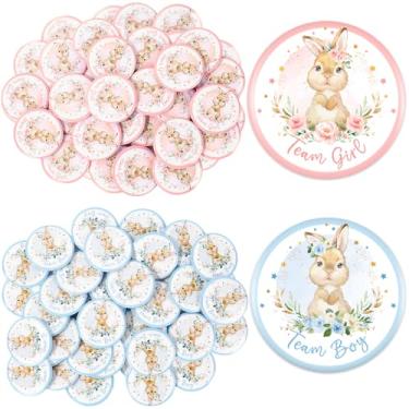 Imagem de FYSUIMU 50 peças de broches de botão de revelação de gênero de Páscoa, botões de equipe, menina ou menino, rosa, azul, floral, coelho, coelho, flor, emblemas para primavera, chá de bebê, lembrancinhas