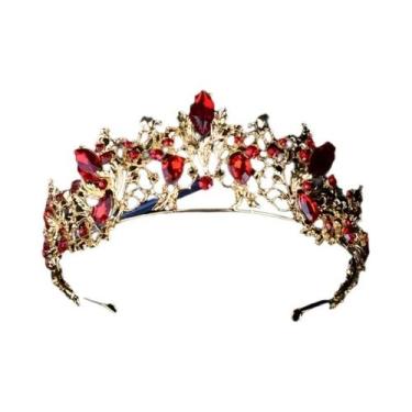 Imagem de Conjunto De Colar E Brincos De Coroa Vermelha Para Noivas, Acessórios 