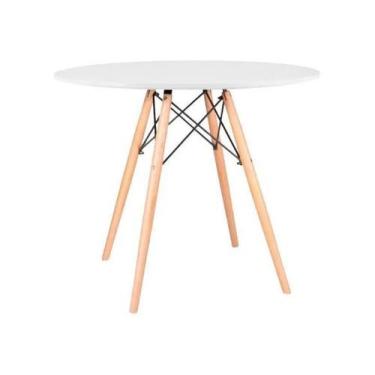 Imagem de Mesa de Jantar Eiffel Redondo Tampo de Madeira 110cm Branco Branca - U