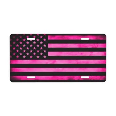 Imagem de Placa de carro decorativa com bandeira americana rosa. Placa de metal para carro. Placa de alumínio Noverlty impermeável Colorfast 30 x 15 cm