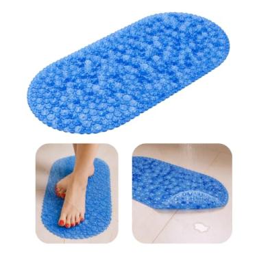 Imagem de Tapete de Banho Oval para Box Antiderrapante Piso Molhado Efeito Bolhas Massagem com Ventosas de Sucção Anti Queda Chuveiro Banheiro Base Pvc Alta Aderência Banheira Lavável (Azul Royal)