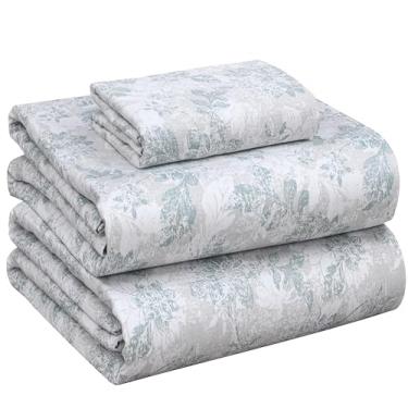 Imagem de RUVANTI Jogo de cama solteiro 100% algodão - tecido de cetim macio sedoso para uma sensação de hotel de luxo, bolso profundo de 40,64 cm, refrescante, respirável e durável, 3 peças, estampa floral