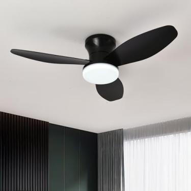 Imagem de Ventilador de teto com luz, controle remoto, 3 pás, 6 velocidades, reversível, estilo lustre, com intensidade de luz ajustável em 3 temperaturas de cor, ideal para quarto, 91 cm (36 polegada