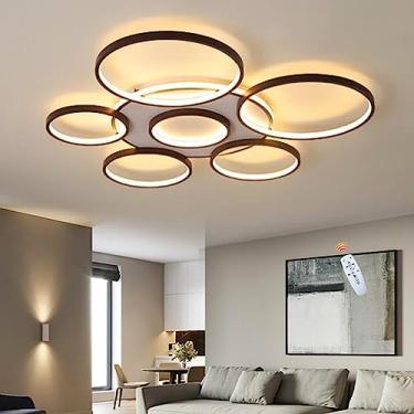 Imagem de Lustre de teto LED criativo em formato circular, com intensidade regulável e controle remoto. Luminária moderna redonda para sala de estar, com cúpula de metal e acrílico, ideal para ilumina