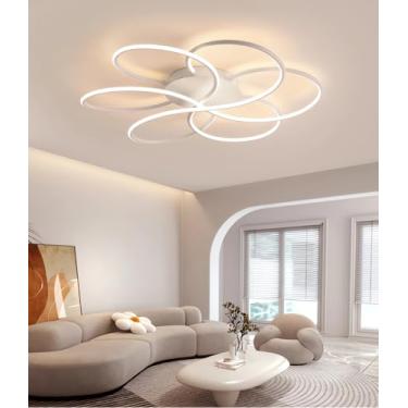 Imagem de Luminária de teto LED moderna para sala de estar, com intensidade ajustável e controle remoto, na cor preta, ideal para quarto, cozinha, escritório e ambientes internos (Branca, 56cm).