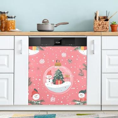 Imagem de xigua Linda capa magnética de boneco de neve de Natal, adesivos magnéticos decorativos antiarranhões para painel de geladeira e lava-louças, decoração personalizada de cozinha doméstica 58 x 66 cm