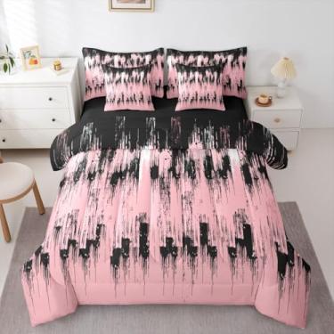Imagem de Erosebridal Conjunto de cama solteiro com pintura a óleo ombré, branco, preto, rosa, 7 peças, geométrico, terracota, lençol com lençol abstrato, estética, em uma bolsa, para adolescentes e adultos