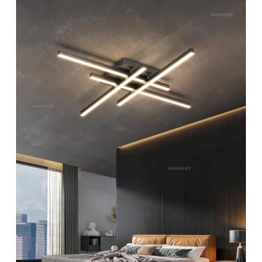 Imagem de Luminária de teto LED moderna e regulável de 48 W, alto brilho, para sala de estar, com controle remoto, adequada para quarto, sala de jantar e escritório (preta, 4 lâmpadas).