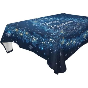 Imagem de Blueangle Toalha de mesa de árvore de Natal com flocos de neve – Toalha de mesa retangular de poliéster impermeável e resistente a manchas para ambientes internos e externos, 152 x 228 cm (61)