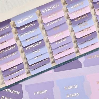 Imagem de Guias bíblicas, 66 etiquetas de capítulos de letras douradas + 39 guias de índice laminadas com tema de nenúfares em branco com régua de alinhamento, suprimentos de estudo de diário bíblico para