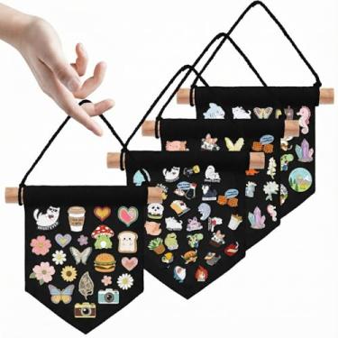 Imagem de Breling 4 peças de mini pinos suportes de banners DIY em branco de lona de parede esmaltada placa de exibição de crachá de armazenamento de crachá lona pendurada na parede com botões pendurados em