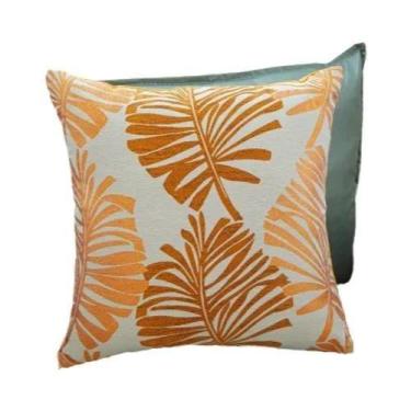 Imagem de Capa De Almofada Jacquard Bordada Com Padrão De Folha Azul 45x45cm Par