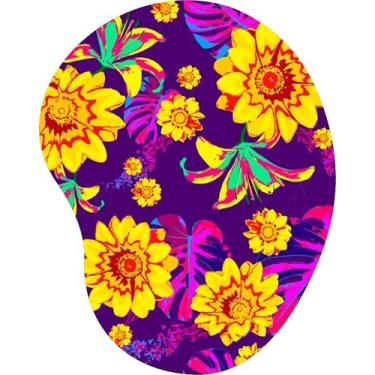 Imagem de Mouse Pad Ergonômico Gota Girassóis e Folhas Tropicais Coloridas