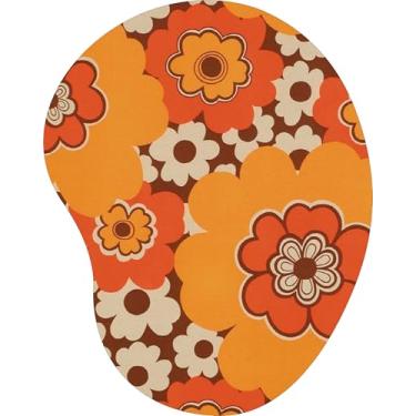 Imagem de Mouse Pad Ergonômico Gota Arte Floral Retrô Laranja Marrom