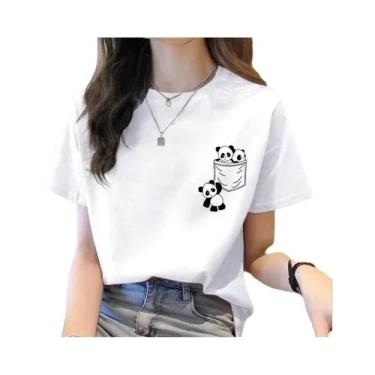 Imagem de Camiseta Feminina De Verão Com Manga Curta, Estampa De Panda Em Cartoo