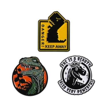 Imagem de Broches De Esmalte Com Tema De Dinossauro Cartoon Com Chapéu De Cowboy
