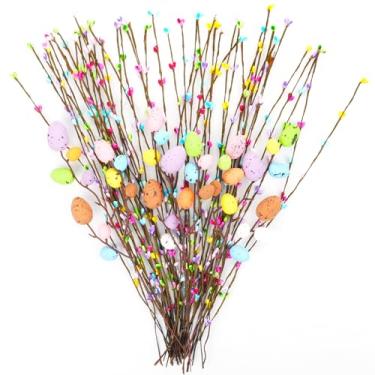 Imagem de Draupnir 48 peças de videira artificial em spray de Páscoa, ovos de Páscoa pastel, galhos de galhos de ovo de Páscoa, ramos de ovo de Páscoa para decoração de casa de Páscoa e arranjos de flores