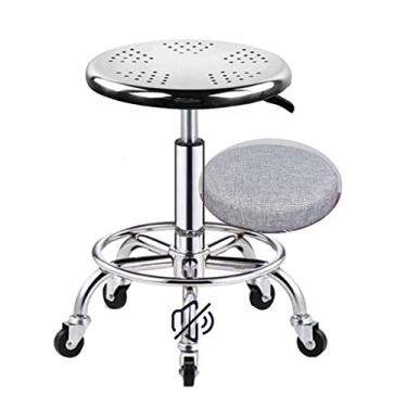 Imagem de Suporte de carga 440Ibs estrutura de aço inoxidável resistente ajustável estrutura de oficina almofada redonda, com capa de assento grossa, roda silenciosa de poliuretano, cadeira giratória de salão