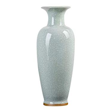 Imagem de Vaso decorativo Vaso de cerâmica com cauda de peixe chinês, decoração de casa ciano claro rústico, com base, ótimo para centros de mesa, cozinha, escritório ou sala de estar (dois tamanhos) Vaso de