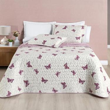 Imagem de Kit Colcha Celi Casal Dupla Face 200 Fios 3P Borboletas Rosê - Casa Sc