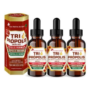 Imagem de Kit 3 Própolis Vermelha Marrom e Verde Tri Própolis Gotas 20ml Flora N