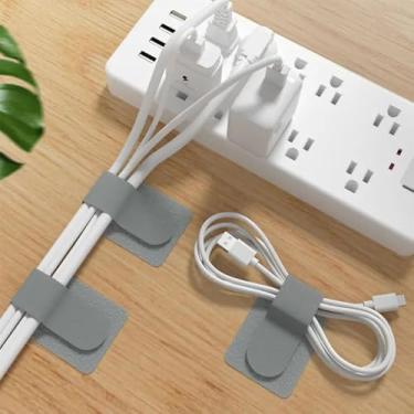 Imagem de 10 alças autoadesivas para cabos – organizadores de cabos reutilizáveis para mesa, parede e áreas de carregamento