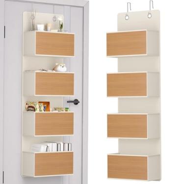 Imagem de VERONLY Organizador de pendurar sobre a porta de 4 prateleiras com 2 ganchos de metal, 4 bolsos sobre a porta para armazenamento de brinquedos, sapatos, toalhas, armário de despensa, fraldas