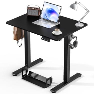 Imagem de Kingant Mesa de pé ajustável pequena mesa elétrica de pé [81 x 61 cm] - Suporte ergonômico para sentar em casa, escritório, computador, mesa, mesa de trabalho com gerenciamento de cabos