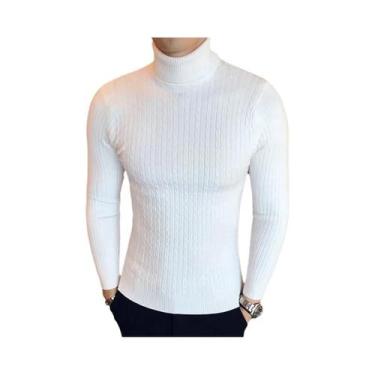 Imagem de Suéter Masculino Slim Fit De Gola Alta, Quente, Em Cor Sólida, Tricota