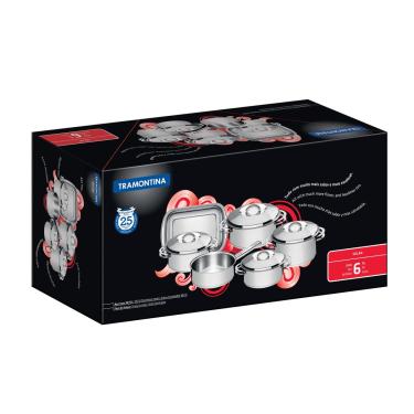 Imagem de Jogo de Panelas Tramontina Solar em Aço Inox Fundo Triplo 6 Peças