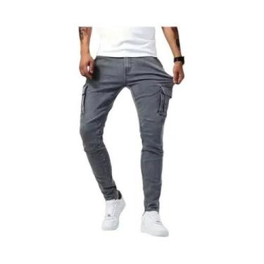 Imagem de Calças Cargo Jeans Slim Fit Masculinas 2025 Estilo Street Com Cintura 
