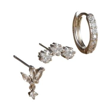 Imagem de Conjunto De Brincos De Argola Em Aço Inoxidável Dourado Com Estrela Pa