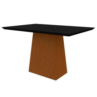Imagem de Mesa de Jantar Retangular Tampo com Vidro Ester 160 cm Preto Base Ypê 