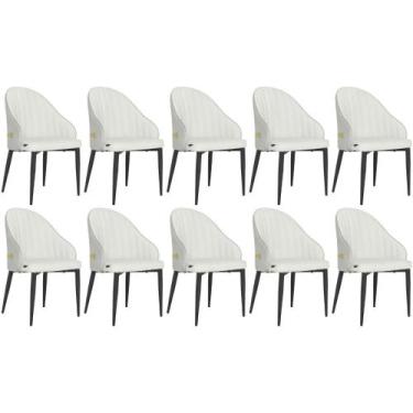 Imagem de Kit 10 Cadeiras de Jantar Estofada Design La Martina - Branca - Magazi