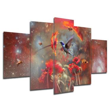 Imagem de Kit 5 Placa Quadro Decorativo 3d Borda Infinita Beija Flor