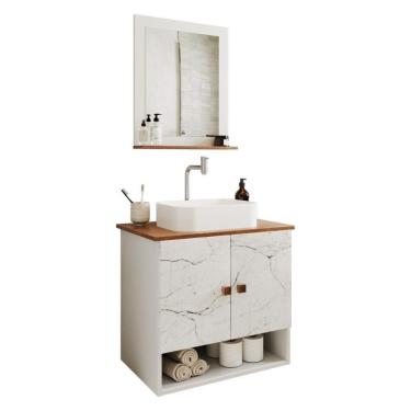 Imagem de Gabinete Arm Banheiro Deli 2 Portas Com Cuba Oxford Branca Branco carrara nature