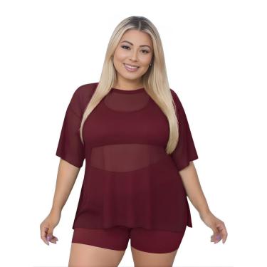 Imagem de Blusa Tule Feminina Fitness Academia Plus Size Vinho-Feminino