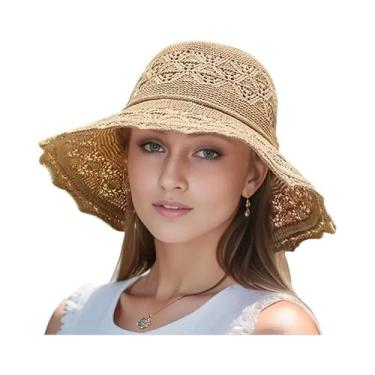 Imagem de Chapéu De Sol De Palha Feminino Estilo Coreano Para Verão, Proteção So