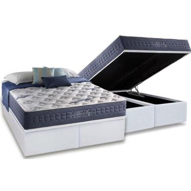 Imagem de Cama Box Baú Queen: Colchão Molas Anjos Bluse SeaBase Courano White(158x198)