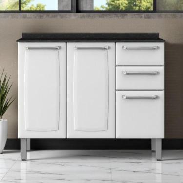 Imagem de Balcão Cozinha em Aço 3 Portas 2 Gavetas 105cm com Tampo Luce Itatiaia