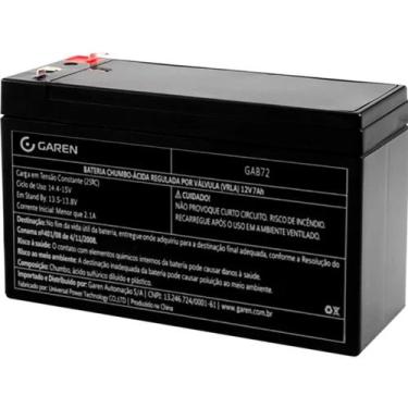 Imagem de Bateria selada recarregável vrla 12v 7ah garen para alarme nobreak por
