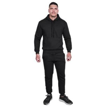 Imagem de Conjunto Moletom Canguru E Calça Masculina Inverno Frio Básico Liso-Masculino