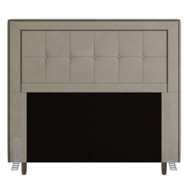 Imagem de Cabeceira Cama Box Solteiro Luxor 90cm com Tachas e Frame Suede Bege -