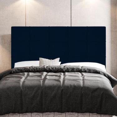 Imagem de Cabeceira Cama Box Casal Queen Size Leiria 160cm Veludo Azul Marinho -