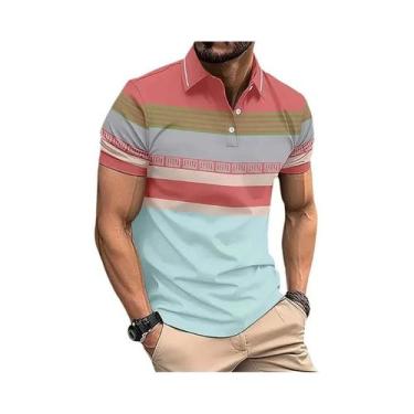 Imagem de Camisa Polo Masculina Oversized Listrada Com Estampa 3D Colorida Casua