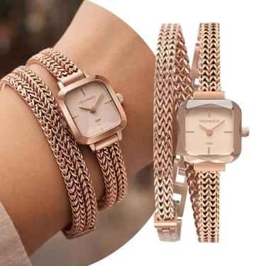 Imagem de Relógio Pulseira Feminino Analógico Rosé em Aço Inoxidável à Prova D Á