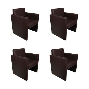 Imagem de Kit 4 Poltronas Nina Slim 1 Lugar Couro Sintético Marrom Rud House