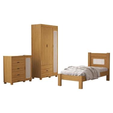 Imagem de Quarto Solteiro Clara Cama Comoda E Guarda Roupa MDF Decmade